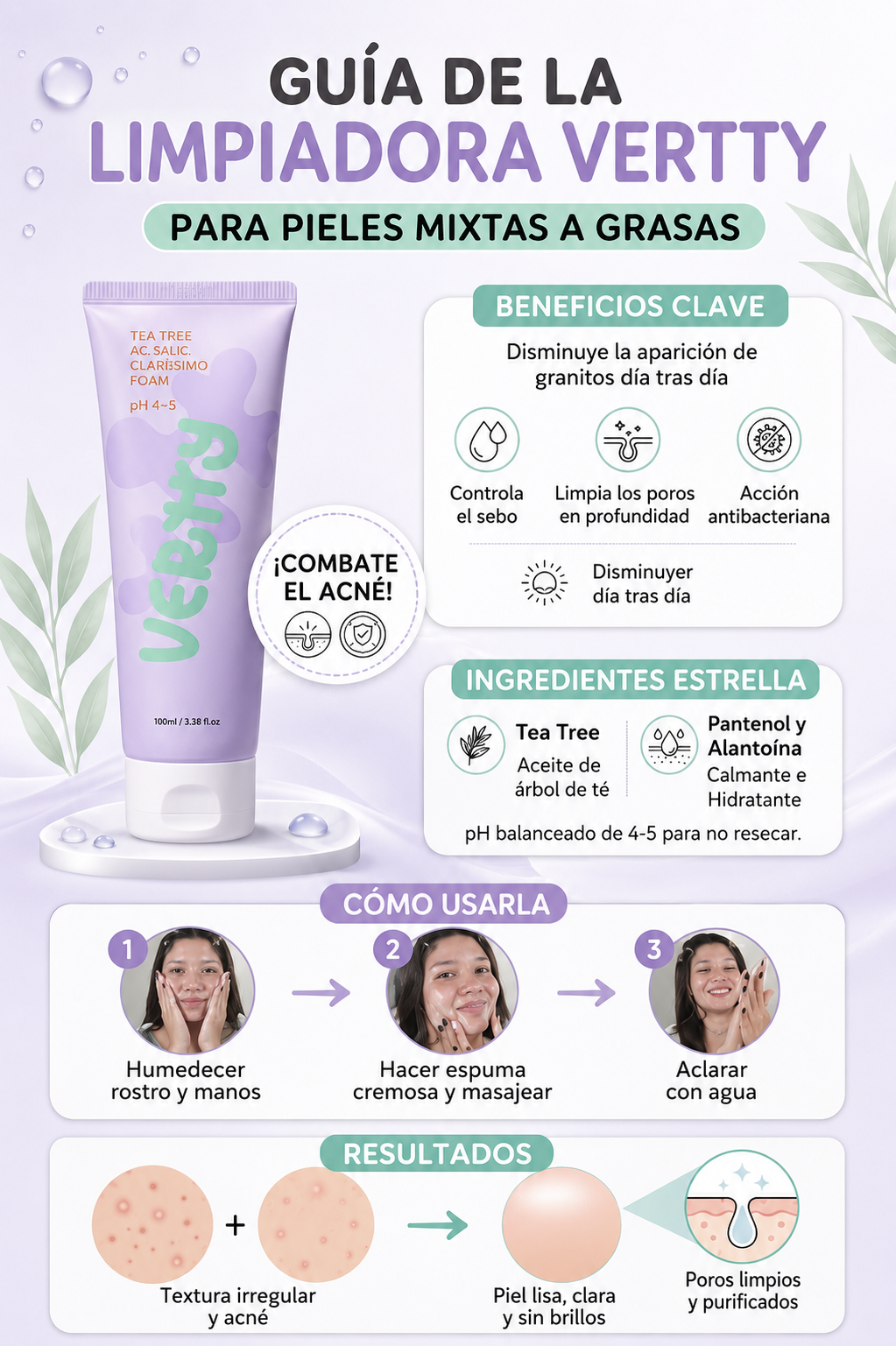 Vertty Cleansing Foam. Espuma limpiadora vegana.