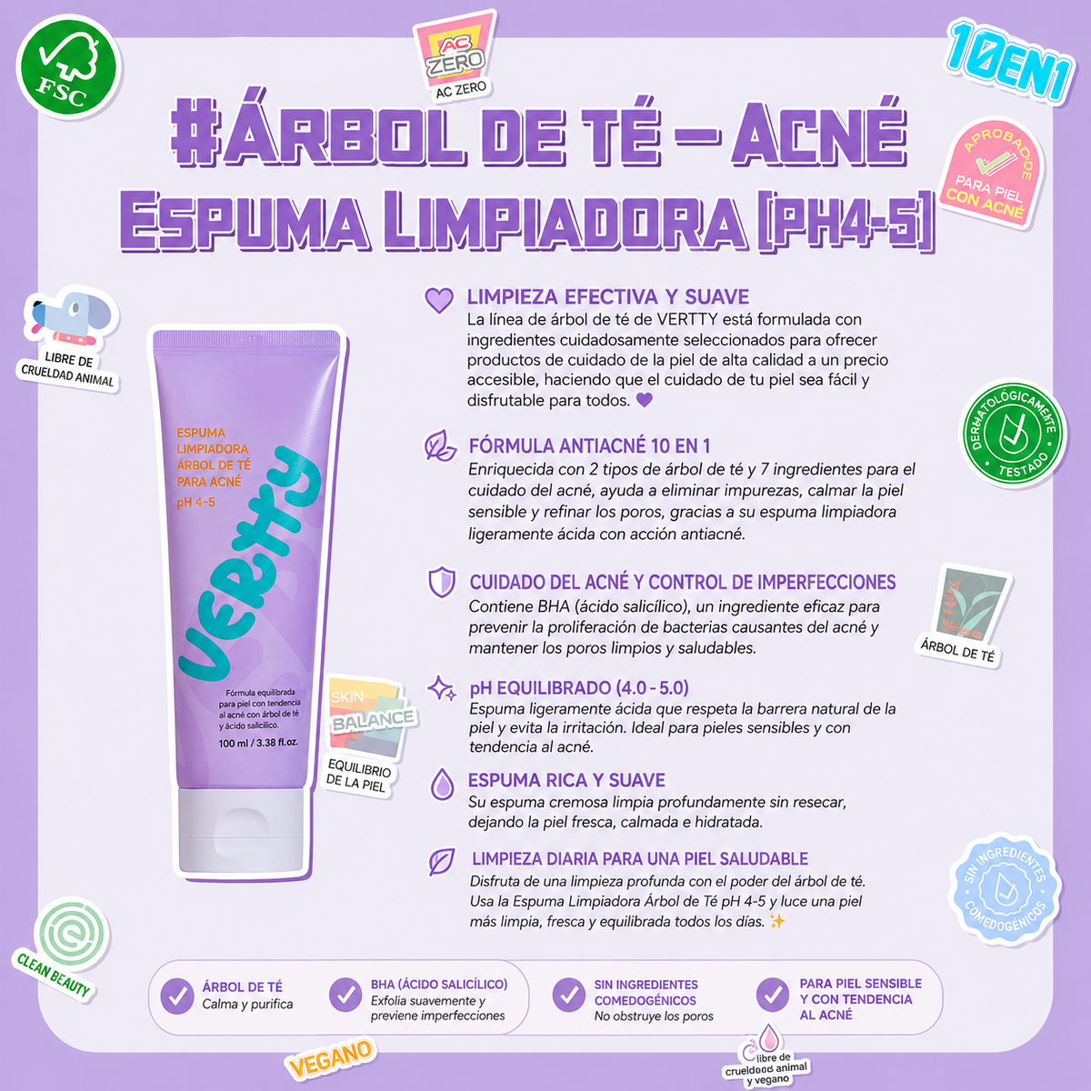 Vertty Cleansing Foam. Espuma limpiadora vegana.